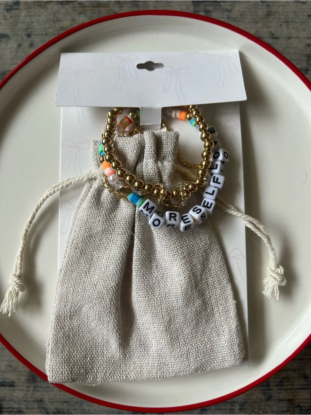 Beaded Phrase Bracelet Set - White Letter Beads with Gold & Aqua Accents $20/set - Picture 2 of 4